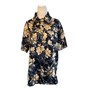 Free People x Sandrine Rose Hawaiian Print Button Down Shirt Blue Floral Tropica